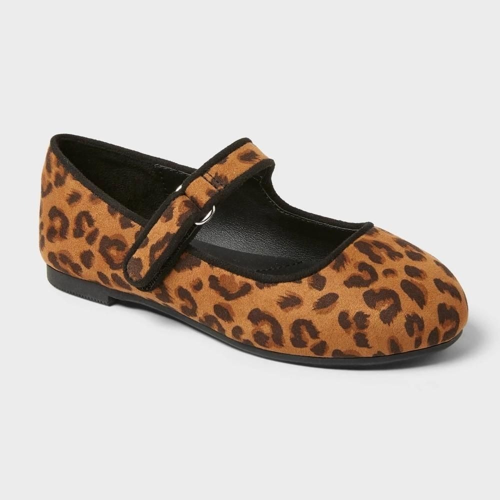 Cat & Jack Toddler Addy Ballet Leopard Flats Tan 11 T Hook and Loop Round Toe